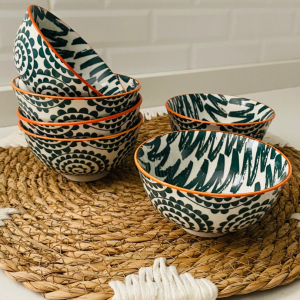 6 Pocillos de postre verde con naranjo